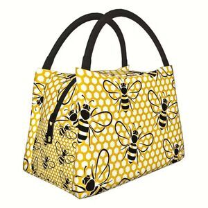 Lunch Tote Bee Pattern Insulated with Leak-Proof Reusable Zipper Cottagecore